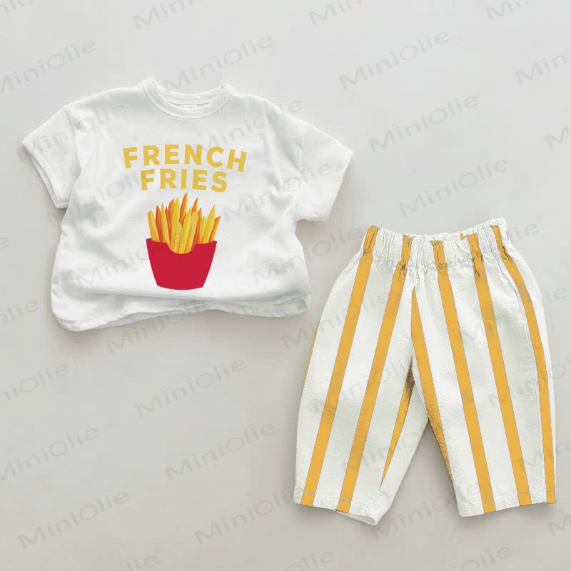 FRENCH FRIES Baby White&Yellow Vertical Striped 2-piece Set - White&Yellow - 2-3T - image 1