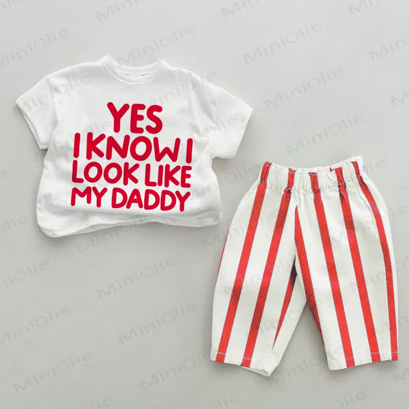 YES I KNOW I LOOK LIKE MY DADDY Baby White&Red Vertical Striped 2-piece Set - White&Red - 4-5T - image 1