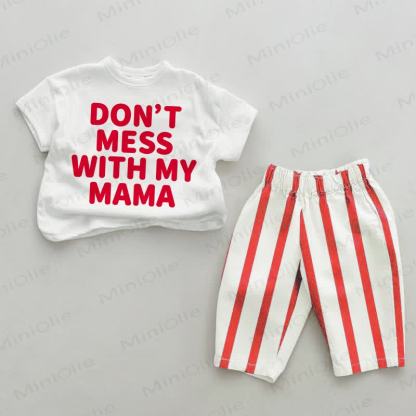 DON'T MESS WITH MY MAMA Baby White&Red Vertical Striped 2-piece Set - White&Red - 4-5T - image 1