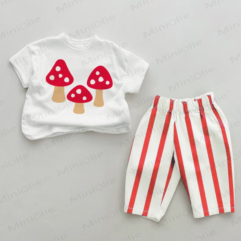 Baby Mushroom White&Red Vertical Striped 2-piece Set - White&Red - 4-5T - image 1