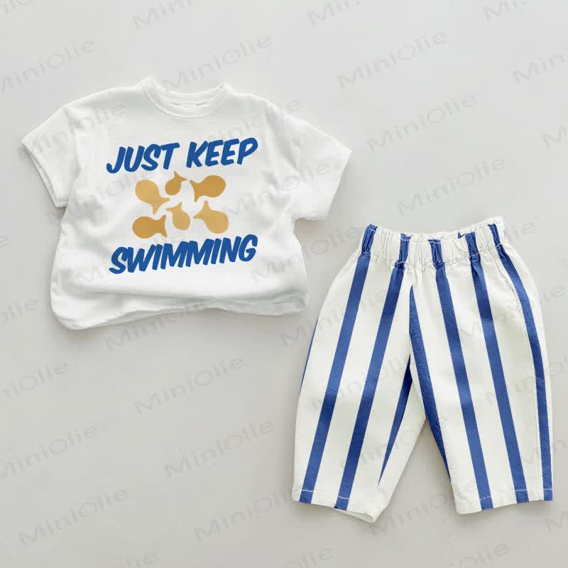 JUST KEEP SWIMING Baby Blue Vertical Striped 2-piece Set - White&Blue - 2-3T - image 1