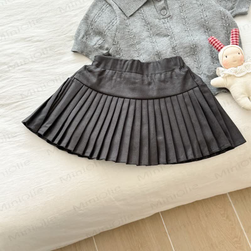 Toddler Girl Gray Knit Polo Tee and Skirt 2-piece Set - image 4