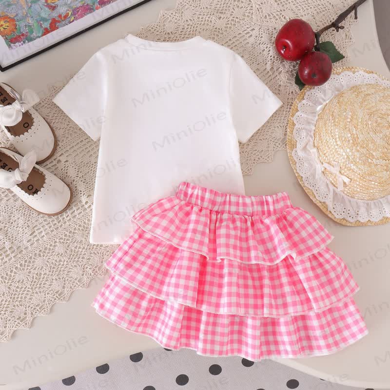 Toddler Baby Girls Apple Applique Tee and Pink Tiered Skirt 2-piece Set - image 3