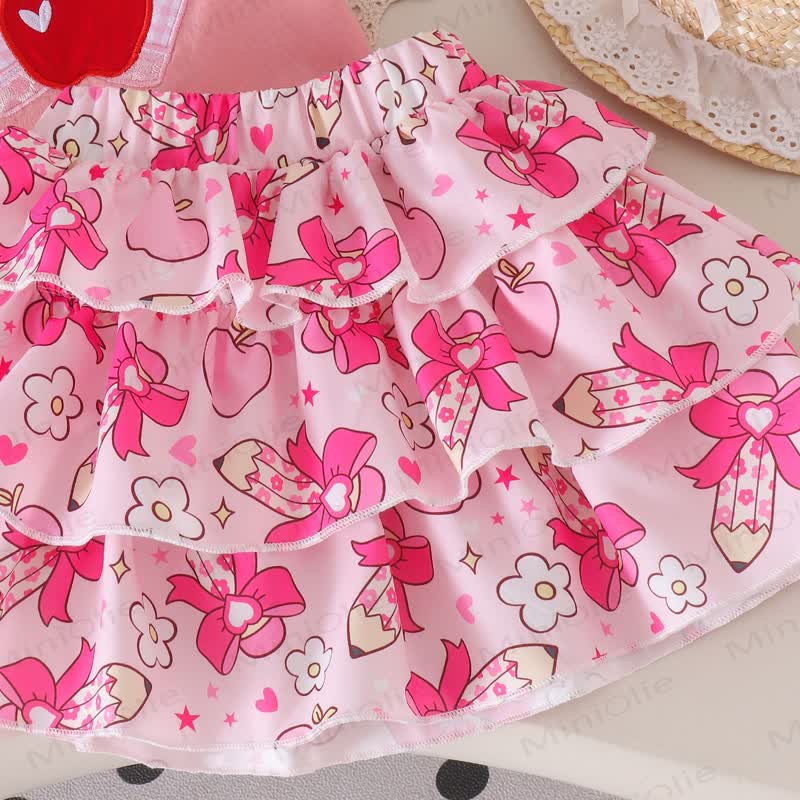 Toddler Baby Girls Apple Applique Tee and Pink Tiered Skirt 2-piece Set - image 7