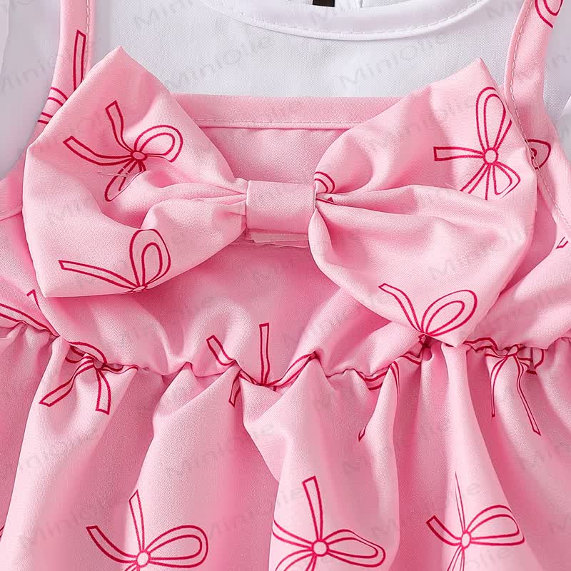 Baby Pink Bow Print Peplum and Denim Pants 2-piece Set - image 4