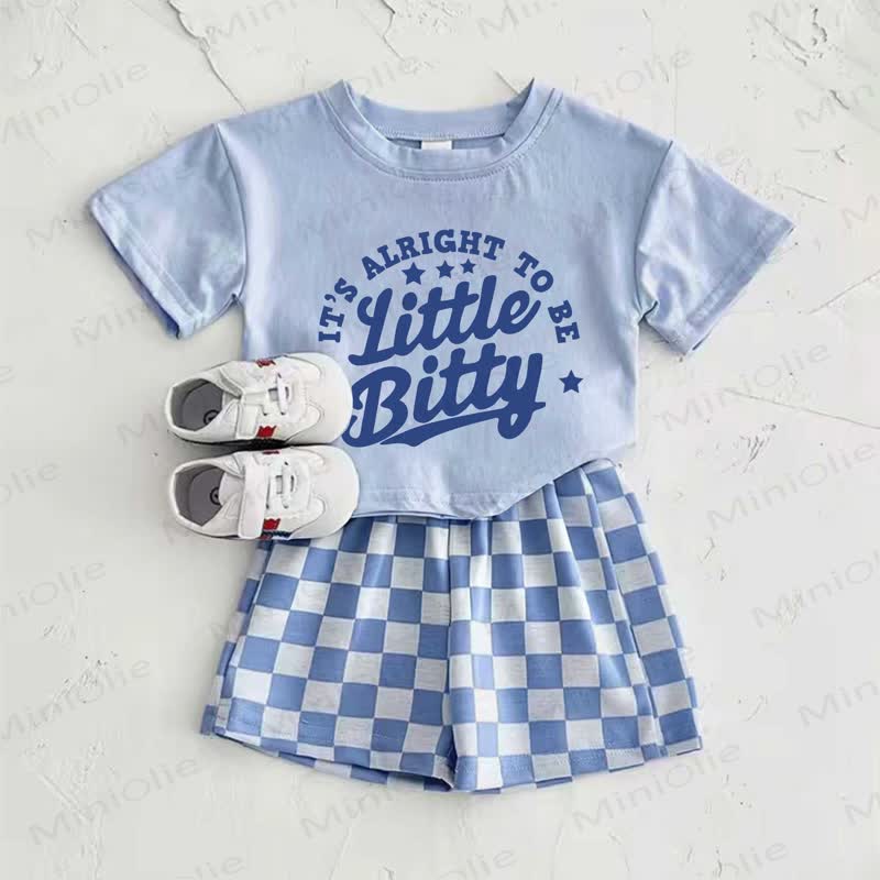 IT'S ALRIGHT TO BE LITTLE BITTY Baby Blue T-shirt and Plaid Pants 2-Piece Set - Blue - 2-3T - image 1