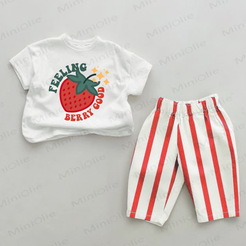 FEELING BERRY GOOD Baby Red Vertical Striped 2-piece Set - White&Red - 4-5T - image 1
