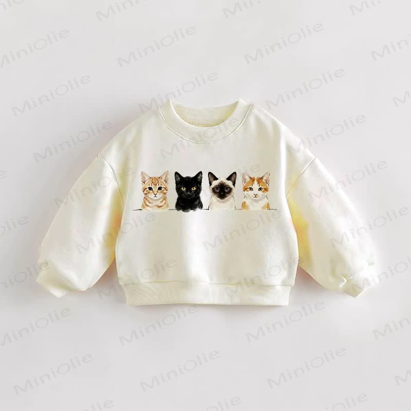 Baby Toddler Four Cats Cream Sweatshirt - Cream - 3-5T - image 1