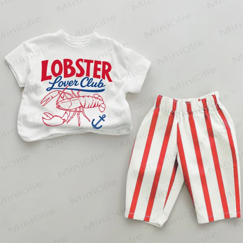 LOBSTER LOVER CLUB Baby White&Red Vertical Striped 2-piece Set - White&Red - 4-5T - image 1