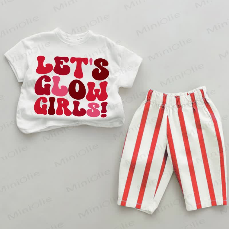LET'S GLOW GIRLS! Baby White&Red Vertical Striped 2-piece Set - White&Red - 4-5T - image 1