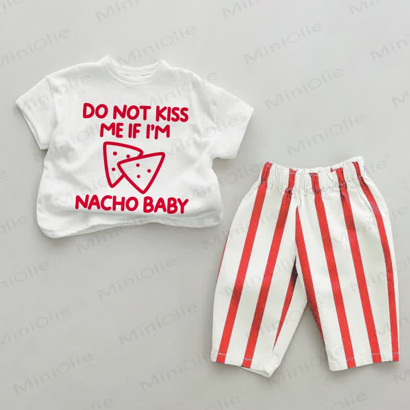 DO NOT KISS ME IF I'M NACHO BABY Baby White&Red Vertical Striped 2-piece Set - White&Red - 4-5T - image 1