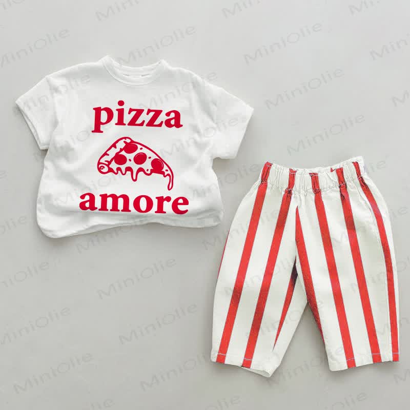 PIZZA AMORE Baby White&Red Vertical Striped 2-piece Set - White&Red - 4-5T - image 1