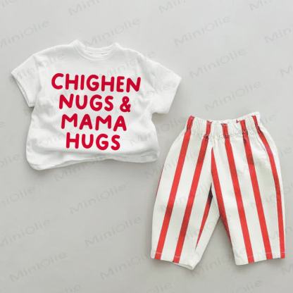 CHIGHEN NUGS & MAMA HUGS Baby White&Red Vertical Striped 2-piece Set - White&Red - 4-5T - image 1