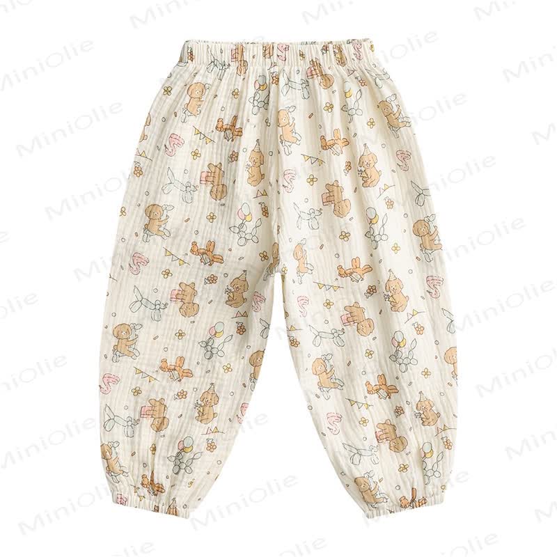Baby Toddler Beige Animal Print Crinkled Lounge Pants - Beige Dog - 4-5T - image 3
