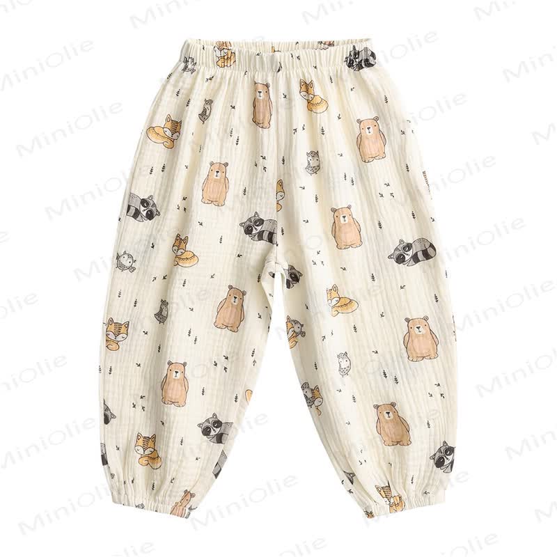 Baby Toddler Beige Animal Print Crinkled Lounge Pants - Beige Bear - 4-5T - image 4