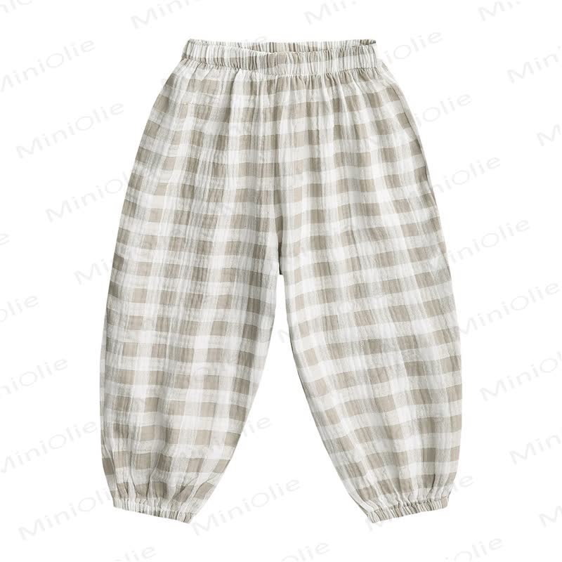 Baby Toddler Beige Animal Print Crinkled Lounge Pants - Beige Plaid - 4-5T - image 5