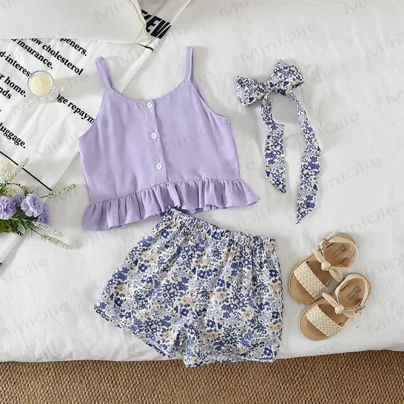 Toddler Girl Ruffle Camisole Top and Floral Shorts 2-piece Set - Purple - 7Y - image 2