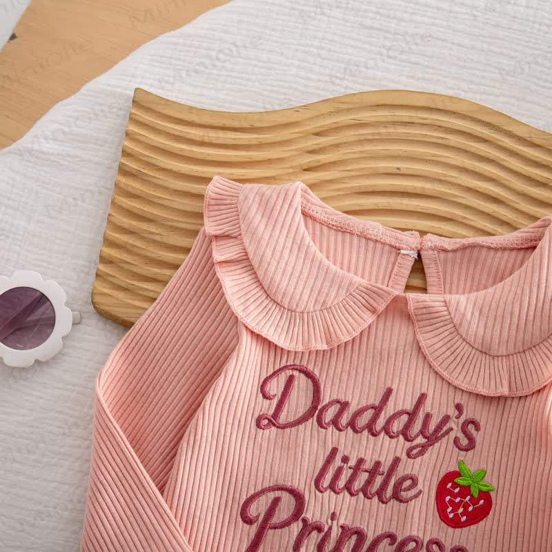 DADDY'S LITTLE PRINCESS Baby Toddler Pink Strawberry Ruffle Collar Top and Pants 2-piece Set - image 5