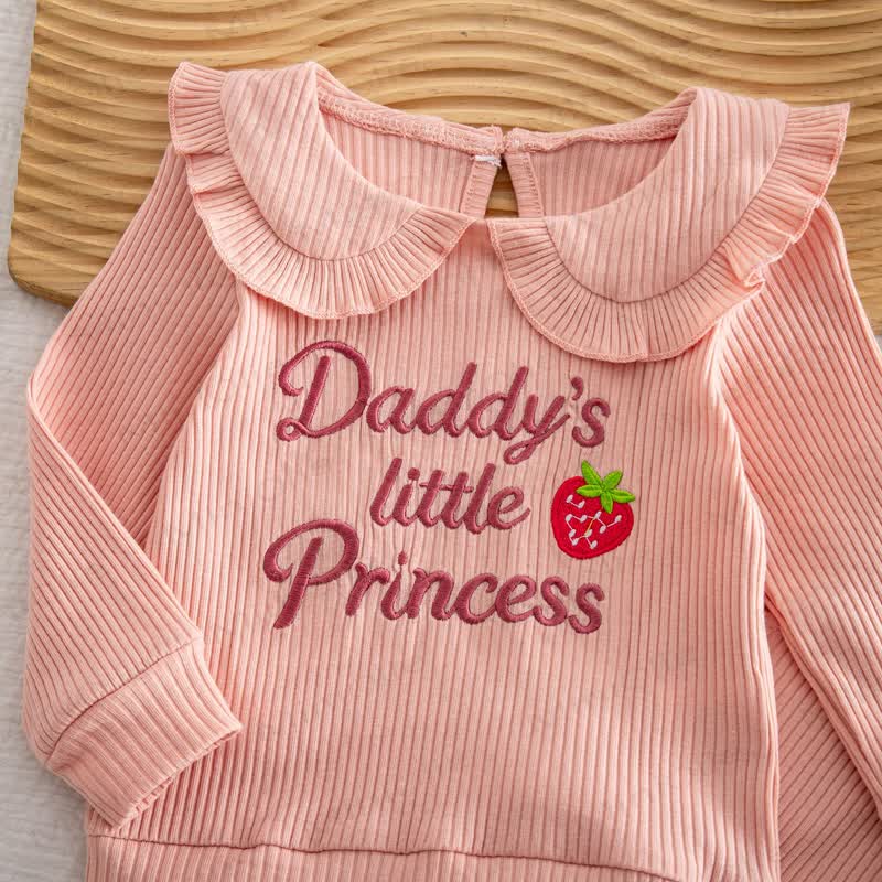 DADDY'S LITTLE PRINCESS Baby Toddler Pink Strawberry Ruffle Collar Top and Pants 2-piece Set - image 3