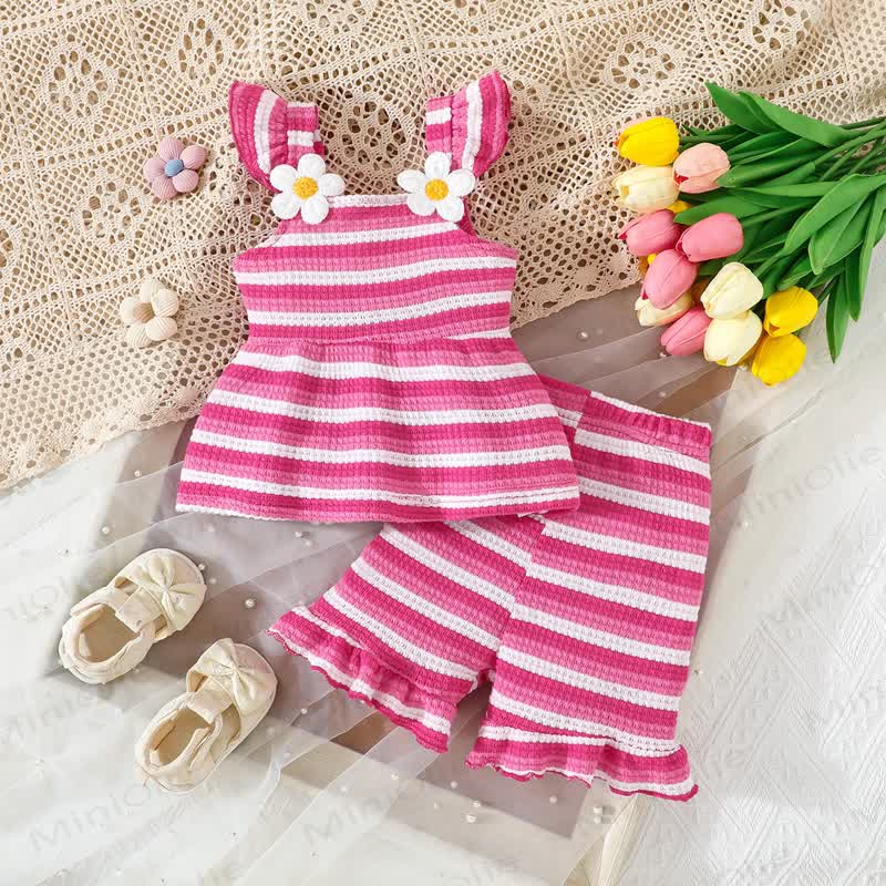 Baby Girls Strap Striped Ruffle Hem Top and Shorts 2-piece Set - Pink - 2-3Y - image 3