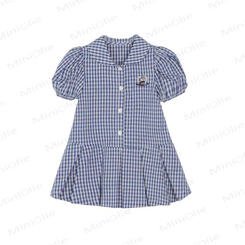 Toddler Baby Girl Navy Blue Gingham Puff Sleeve Dress - image 2