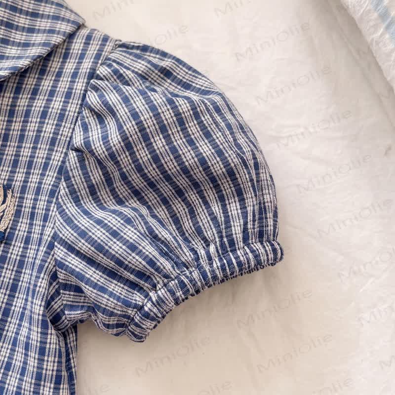 Toddler Baby Girl Navy Blue Gingham Puff Sleeve Dress - image 5