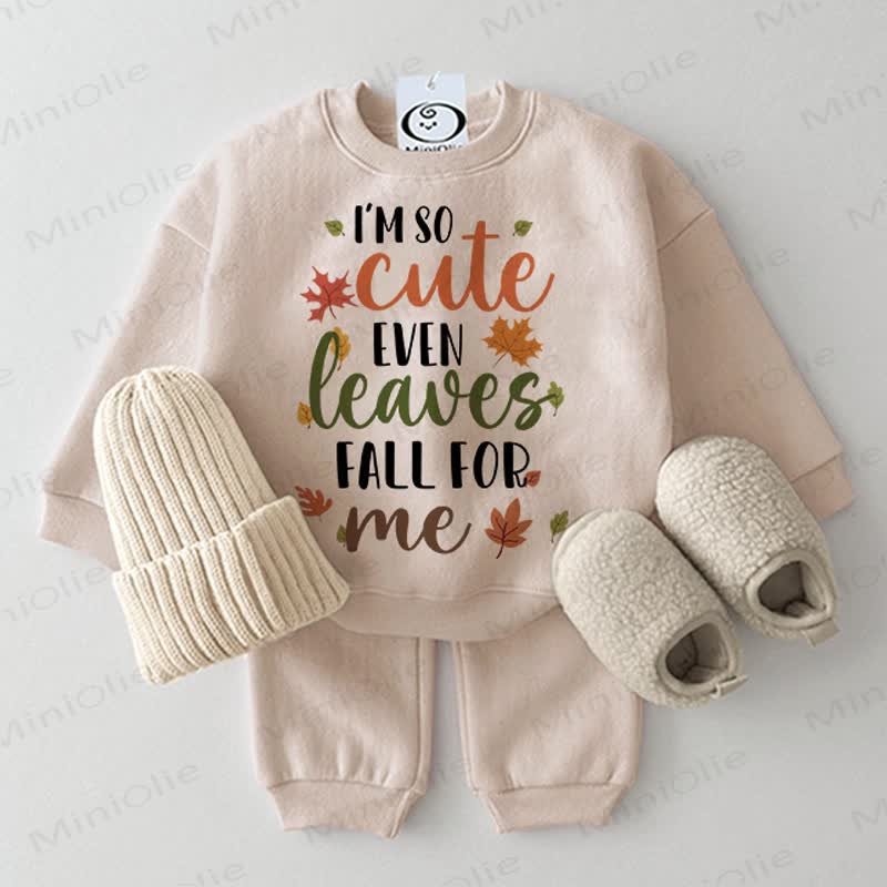 I'M SO CUTE EVEN LEAVER FALL FOR ME Baby Beige Sweatshirt 2-piece Set - Beige - 2-3T - image 1