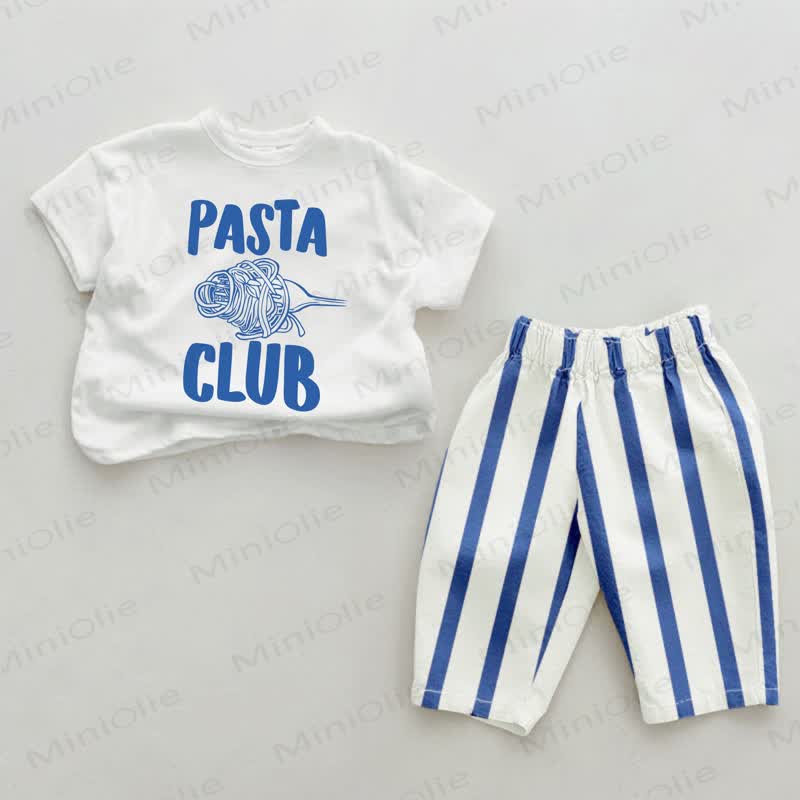 PASTA CLUB Baby Blue Vertical Striped 2-piece Set - White&Blue - 2-3T - image 1