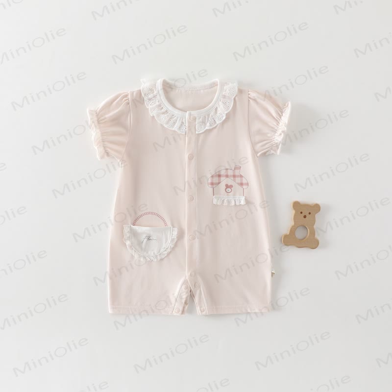 Baby Rose/House Lace Collar Romper - Pink House - 18-24M - image 5