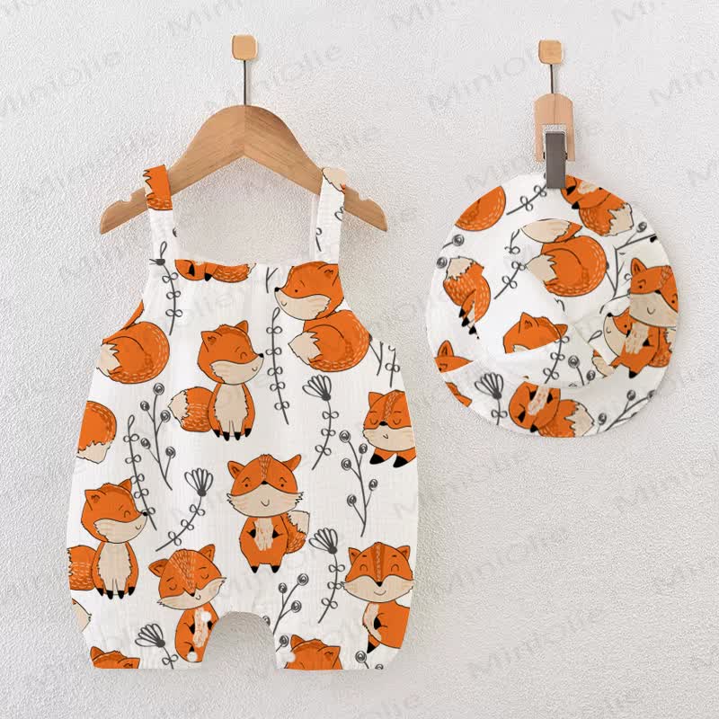 Baby Fox and Flowers White Romper with Hat - White - 18-24M - image 1