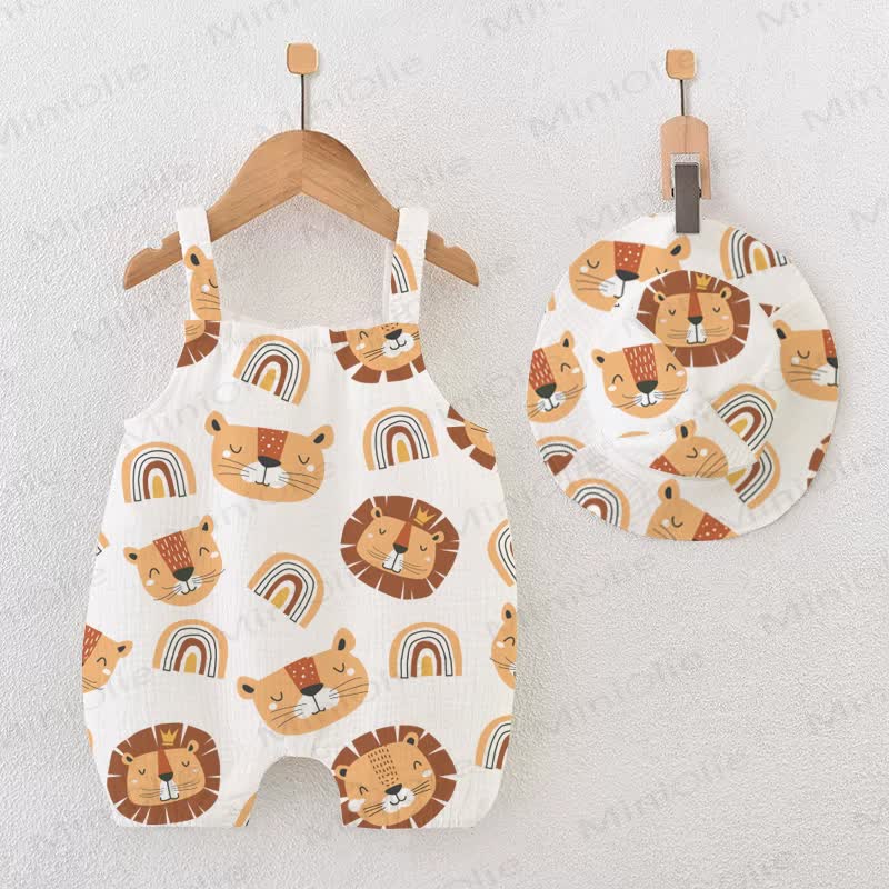 Baby Lion and Rainbow White Romper with Hat - White - 18-24M - image 1