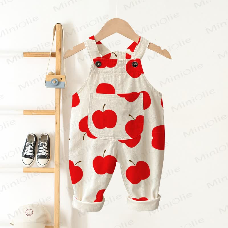 Baby Toddler Apple Print Beige Overalls  - Beige - 3-5T - image 1