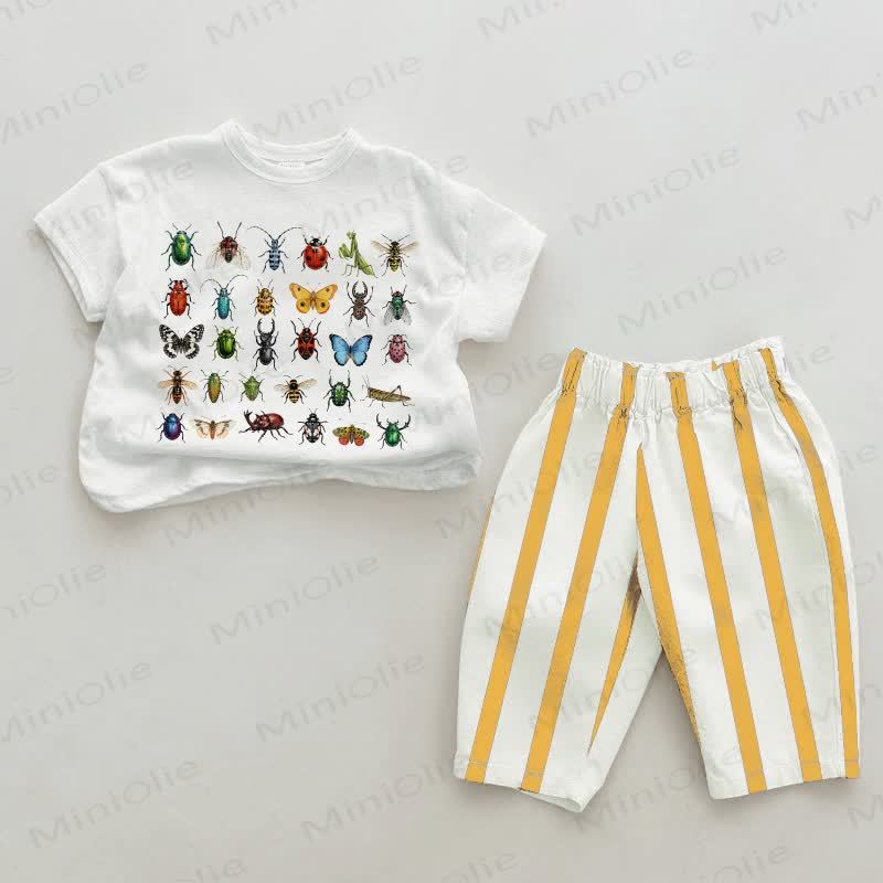 Baby Insect Print White&Yellow Vertical Striped 2-piece Set - White&Yellow - 2-3T - image 1