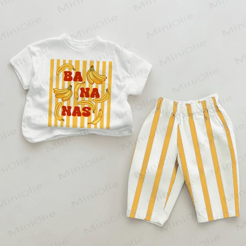BANANAS Baby White&Yellow Vertical Striped 2-piece Set - White&Yellow - 2-3T - image 1