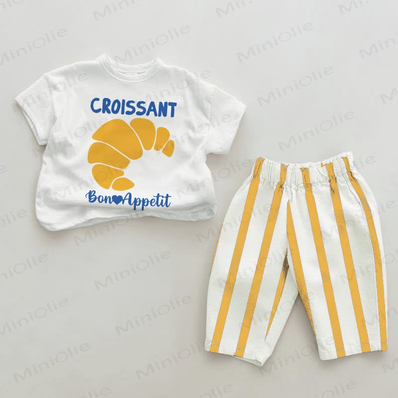 CROISSANT BON APPETIT Baby White&Yellow Vertical Striped 2-piece Set - White&Yellow - 2-3T - image 1