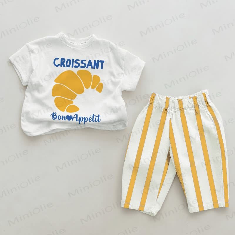 CROISSANT BON APPETIT Baby White&Yellow Vertical Striped 2-piece Set - White&Yellow - 2-3T - image 1