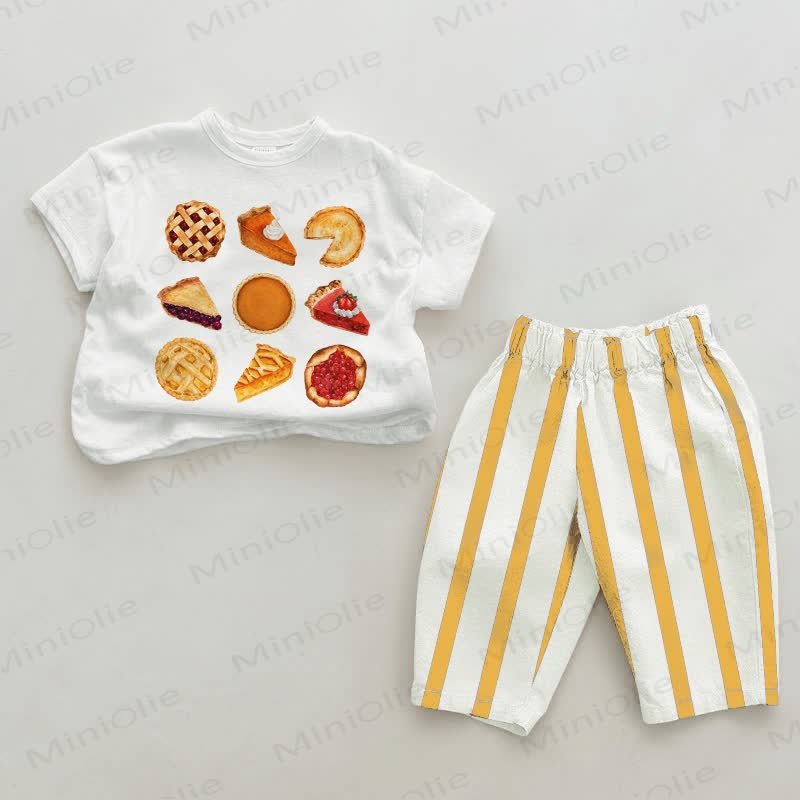 Baby Food Print White&Yellow Vertical Striped 2-piece Set - White&Yellow - 2-3T - image 1