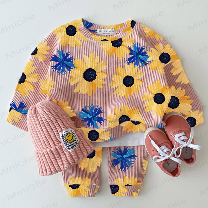 Baby Sunflower Print Waffle 2-piece Set - Pink - 2-3T - image 1