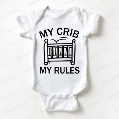 MY CRIB MY RULES Baby Slogan White Bodysuit - White - 18-24M - image 1