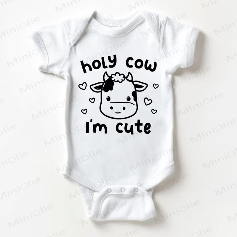 HOLY COW I'M CUTE Baby Slogan White Bodysuit - White - 18-24M - image 1