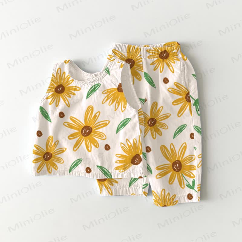 Baby Toddler Sunflower Beige Tank Top and Pants 2-piece Set - Beige - 3-4T - image 1