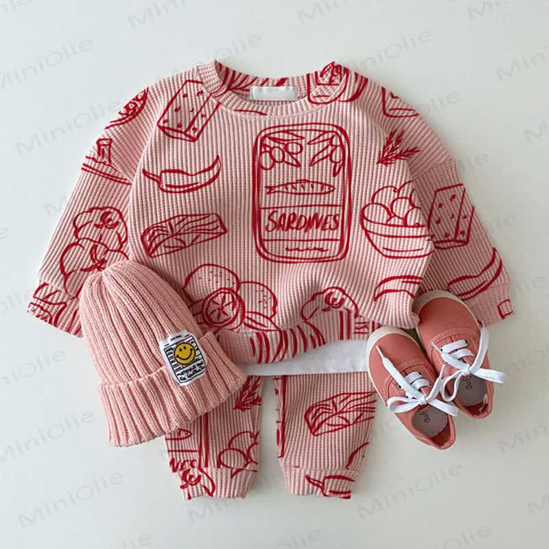 SARDINES Baby Lemon Pink Waffle Sweatshirt 2-piece Set - Pink - 18-24M - image 1