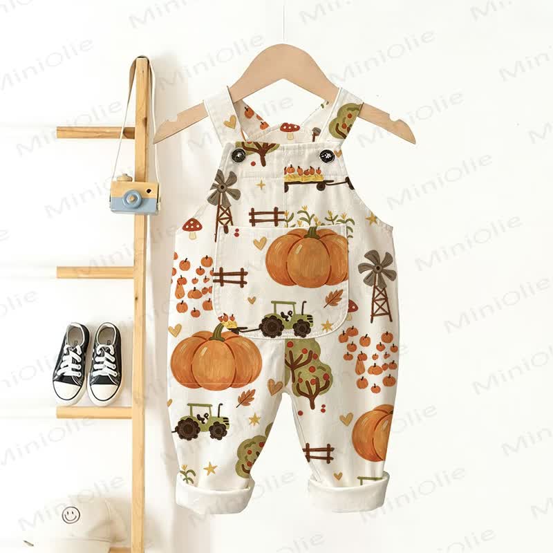 Baby Toddler Pumpkin Print Beige Overalls  - Beige - 3-5T - image 1