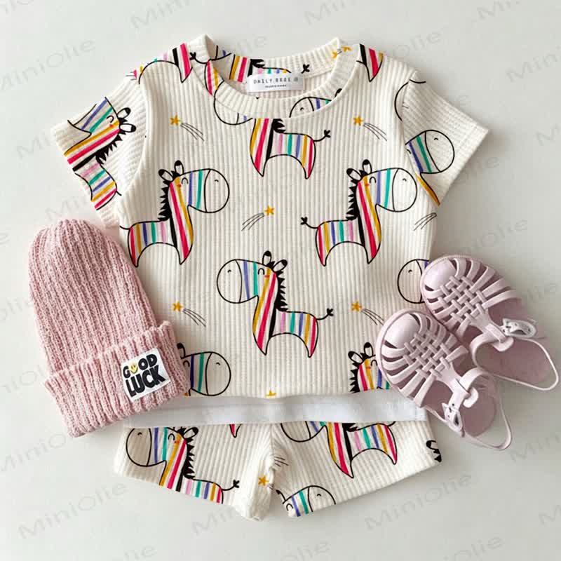 Baby Rainbow Zebra Print Waffle 2-piece Set - White - 2-3T - image 1