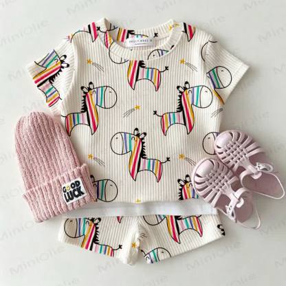 Baby Rainbow Zebra Print Waffle 2-piece Set - White - 2-3T - image 1