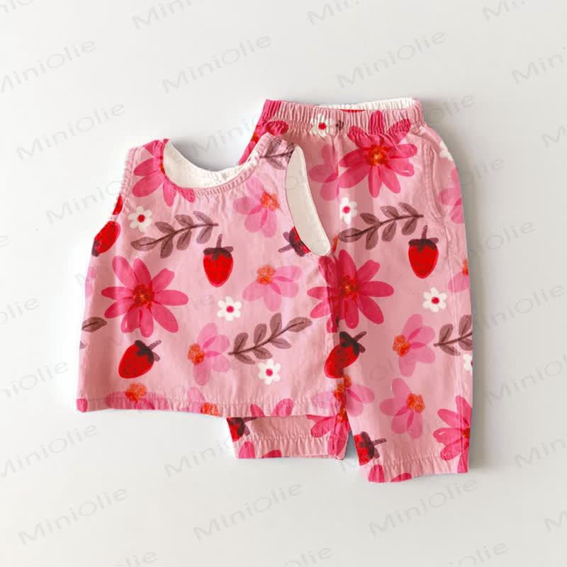 Baby Toddler Strawberry Floral Print Top and Pants 2-piece Set - Pink - 3-4T - image 1