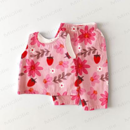 Baby Toddler Strawberry Floral Print Top and Pants 2-piece Set - Pink - 3-4T - image 1