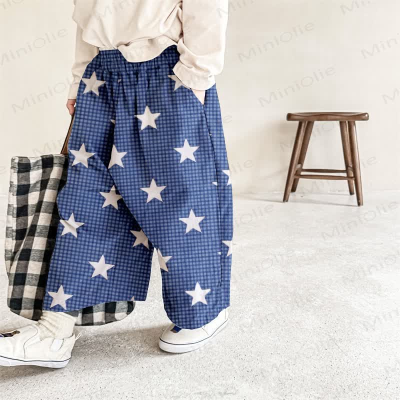 Baby Blue Plaid Star Print Pants - Blue - 2-3T - image 1