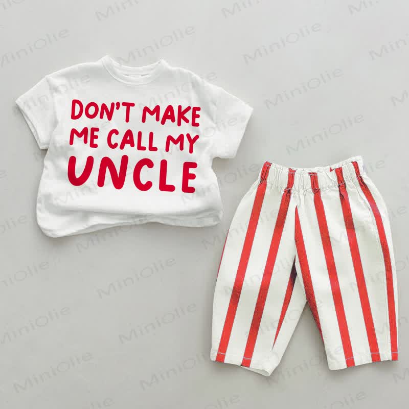 DON'T MAKE ME CALL MY AUNT/UNCLE Baby Toddler Red Vertical Striped 2-piece Set - White&Red: UNCLE - 4-5T - image 2