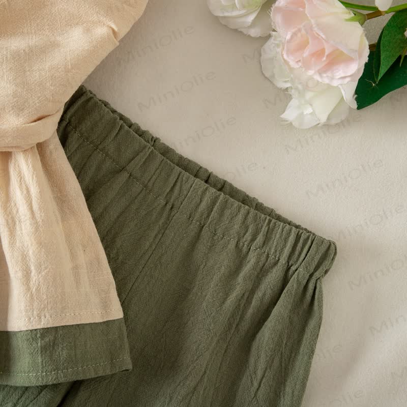 Baby Girl Khaki Ruffle Collar Peplum Top and Pants 2-piece Set - image 7